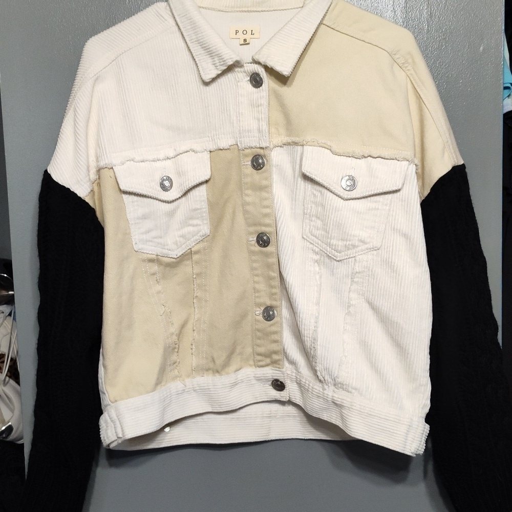 Pol patchwork Denim Jacket and corduroy With Sweater Sleeve  size small